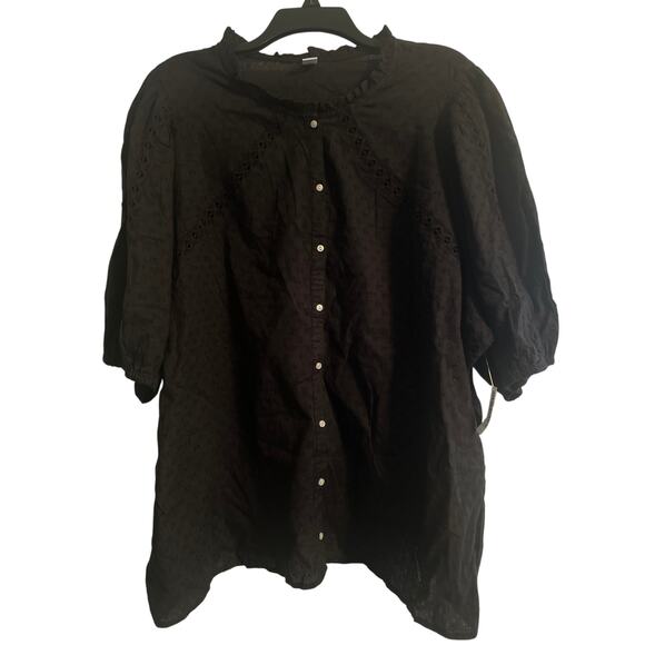NWT Old Navy Plus Size Women's Black Blouse Button Front Short Sleeves Size 4X - Picture 1 of 7